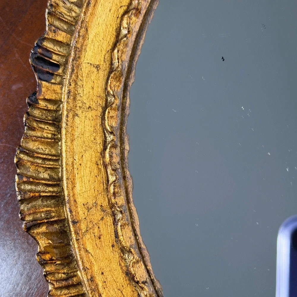 Vintage Italian Gold Gilt Oval Wall Mirror Hand Gilded Hollywood Regency Decor
